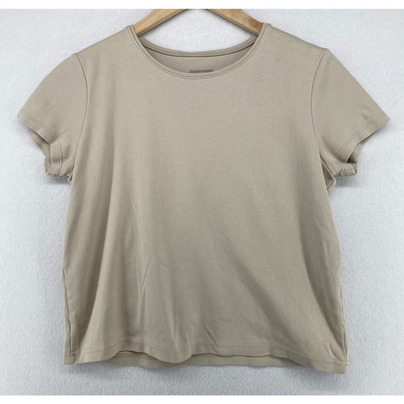 EILEEN FISHER Top S Organic Cotton Interlock Jersey Crew Neck Short Sleeve Gray - Picture 1 of 10
